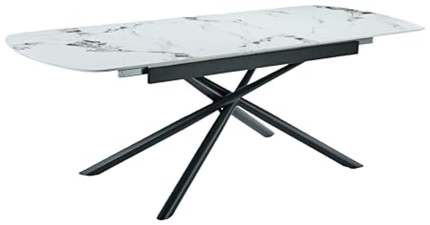 Hela Tische, Esstisch Auszugstisch Sintra, Platte Sintered Stone weiß Marmoroptik, Liftautomatik Auszug, Maß 180-220x90 cm Bild 1
