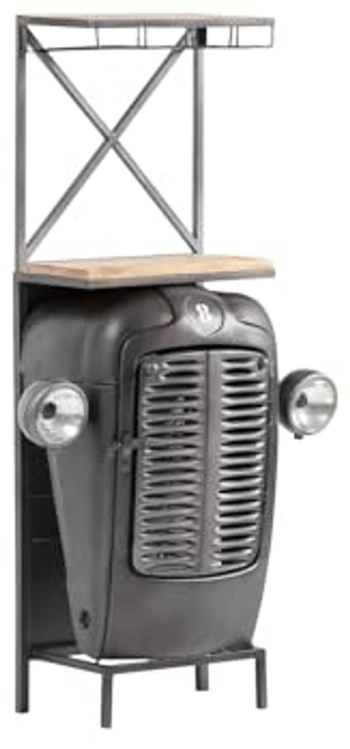Barregal Traktor massivum Bikes und Bars grau 90x154x38 cm Metall Holz mit Glashalter Minibar Flaschenregal Industrial Design Hausbar Bild 1