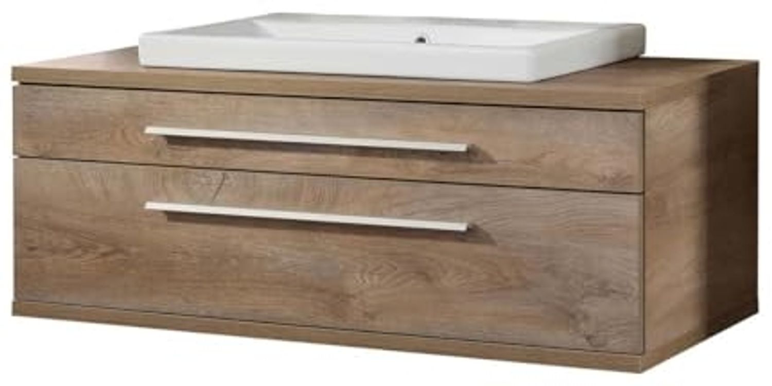 FACKELMANN STANFORD Waschbecken mit Unterschrank 110 cm breit, Braun hell, Waschbecken Keramik Weiß Bild 1