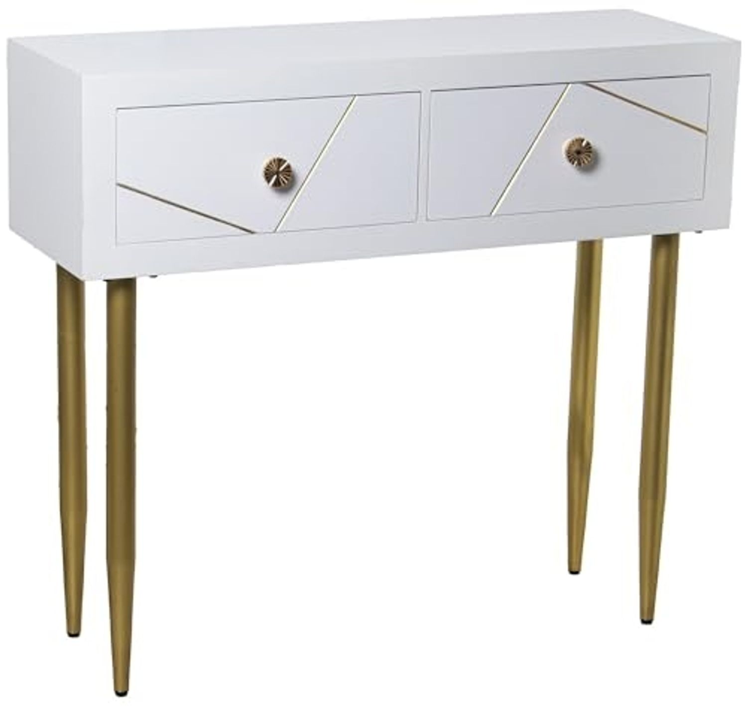 DRW Eingangstisch Konsolentisch aus Holz mit Zwei Schubladen in Weiß und Gold, 90 x 30 x 80 cm Bild 1