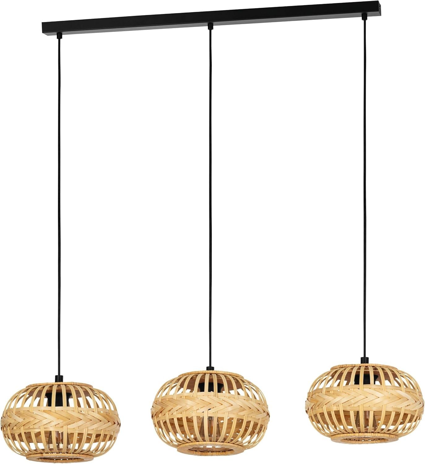 Eglo 43863 NATURE Hängeleuchte AMSFIELD 1 Stahl schwarz, Holz natur E27 3X40W L:96cm B:26cm H:110cm dimmbar Bild 1