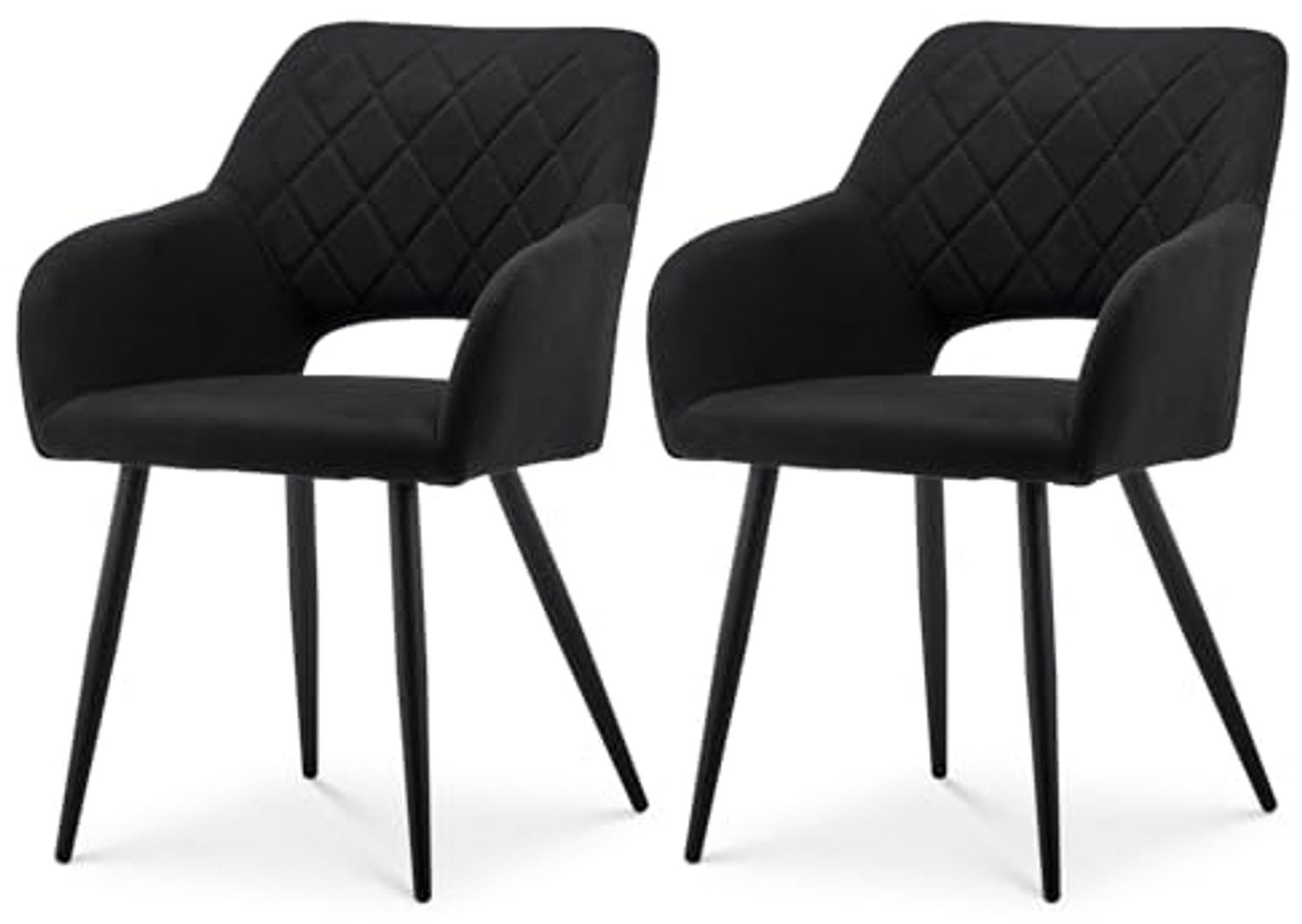 TUKAILAI Esszimmerstühle 2er Set aus Leinen, Küchenstuhl Polsterstuhl mit Offener Rückenlehne,Armlehnen,Gepolstertem Sitz, Metallbeinen, Stühle für Wohnzimmer,Esszimmer,Küche (1, Schwarz) Bild 1