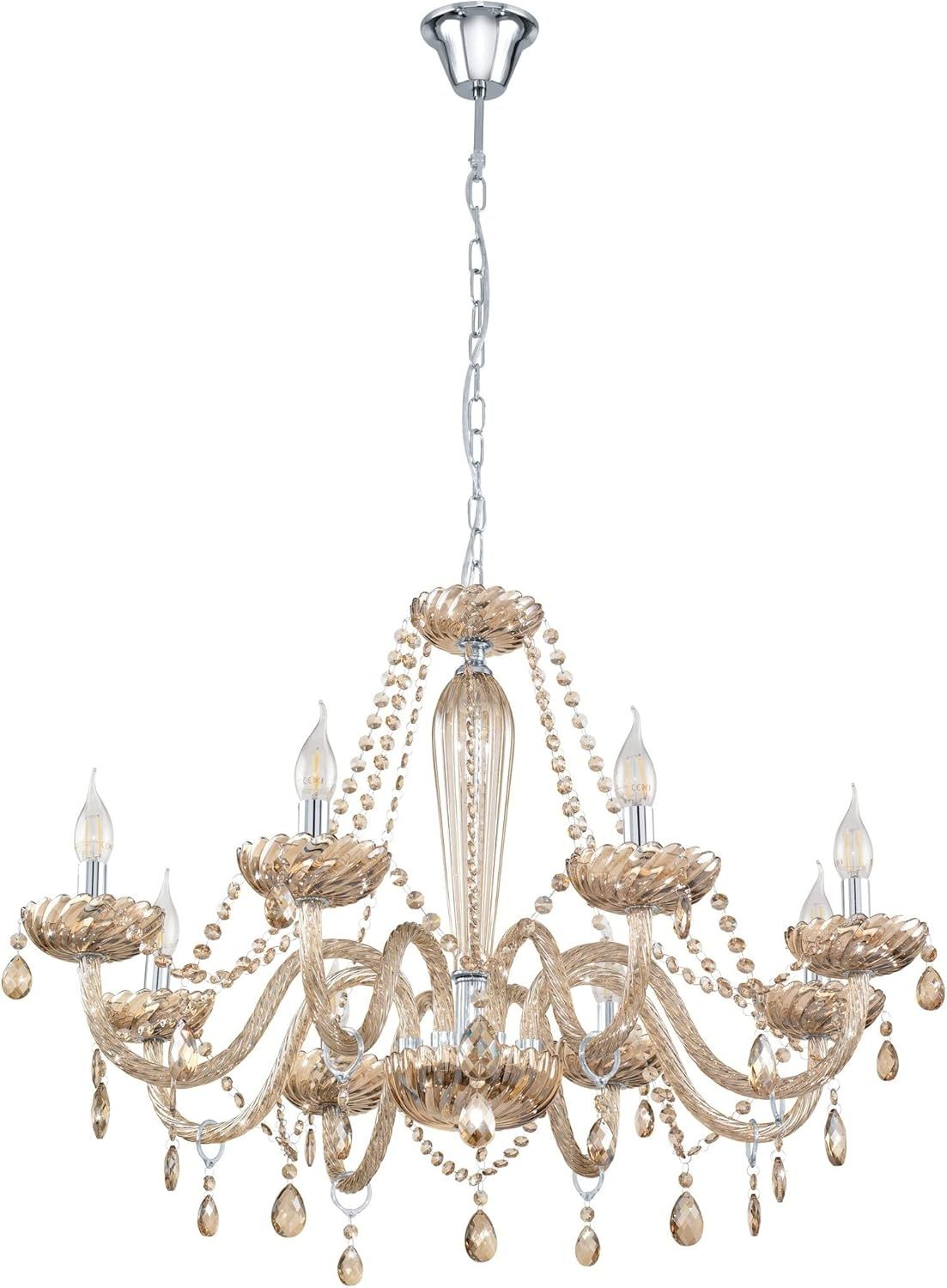 Eglo 39093 Kronleuchter BASILANO Glas cognac E14 8X40W H:130cm Ø820cm dimmbar Bild 1