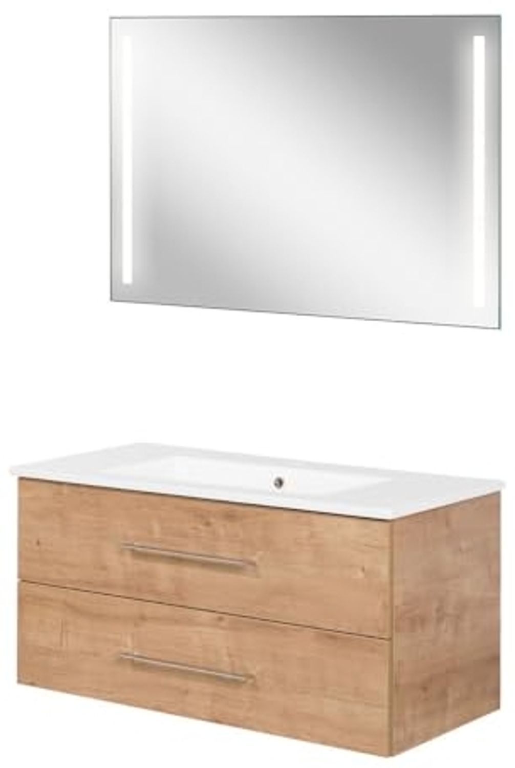 FACKELMANN B.PERFEKT Waschtisch Set mit Spiegel 103 cm breit, Braun hell, Waschbecken Keramik Weiß Bild 1
