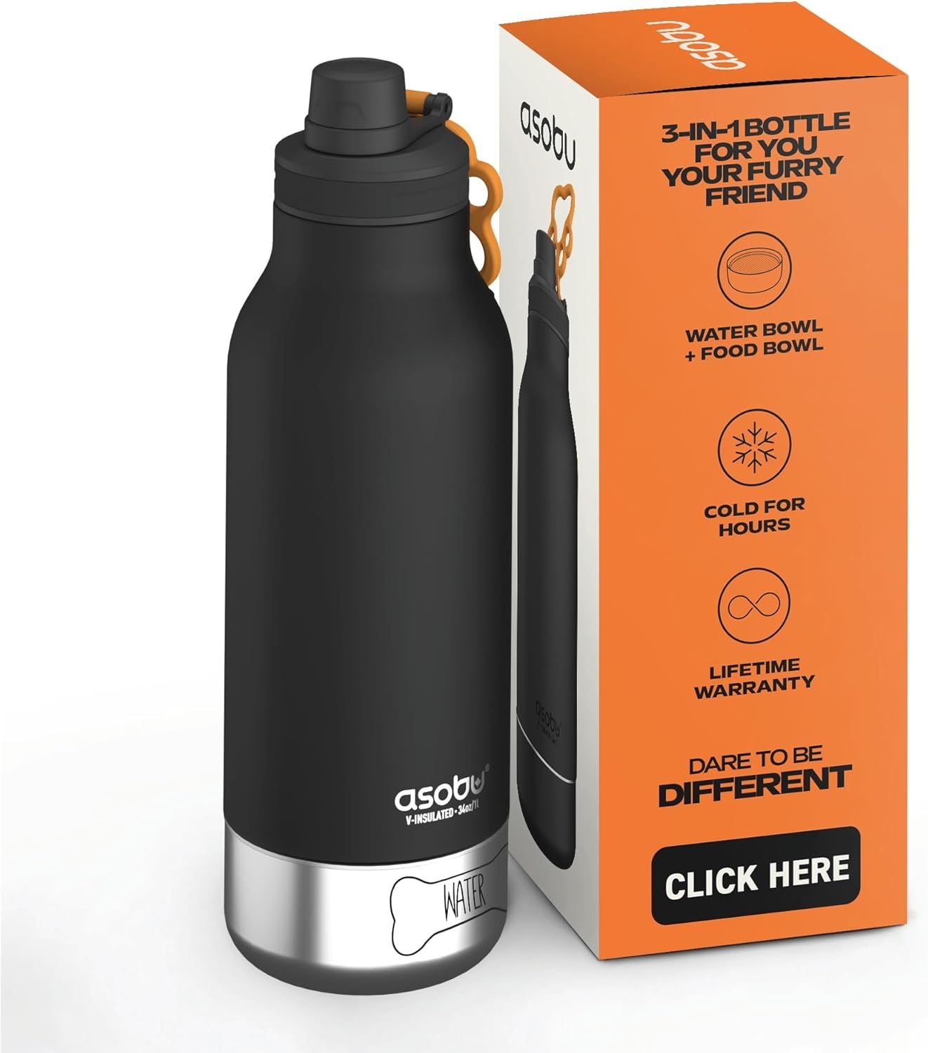 Asobu Buddy Indoor/Outdoor 1082 ml Schwarz Gummi Silikon Edelstahl Einziehen 124 mm Bild 1