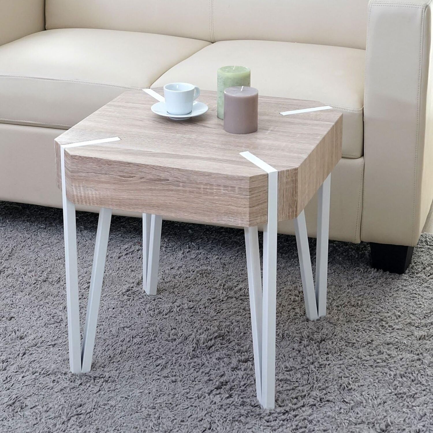 Mendler 'Kos T574' Couchtisch, Metall-Füße, 52 x 50 x 50 cm, Eiche Bild 1
