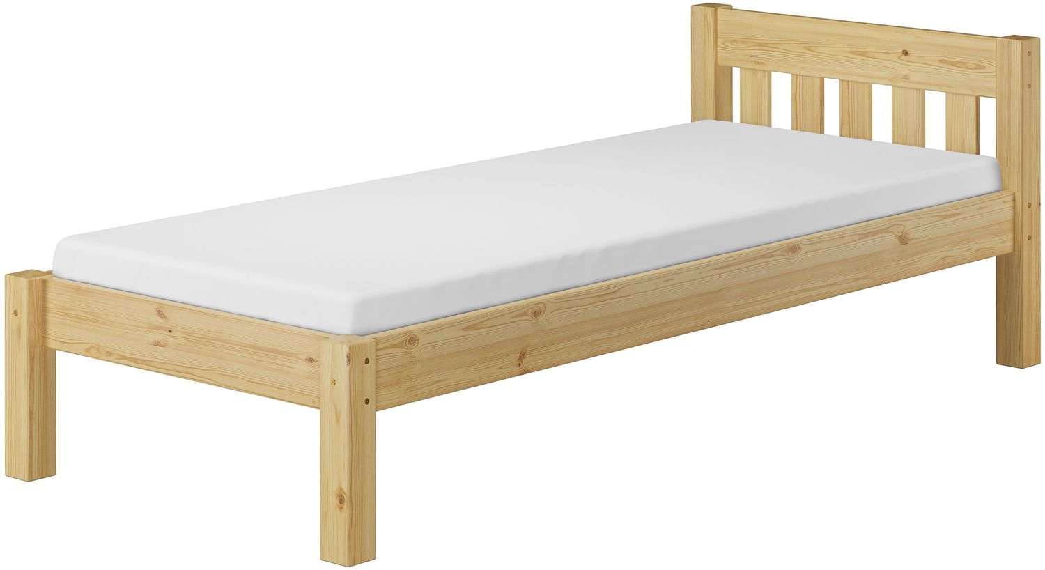 Erst-Holz Einzelbett Natur 90x200 Bett, Rollrost, Matratze Senkrechte Balken Bild 1