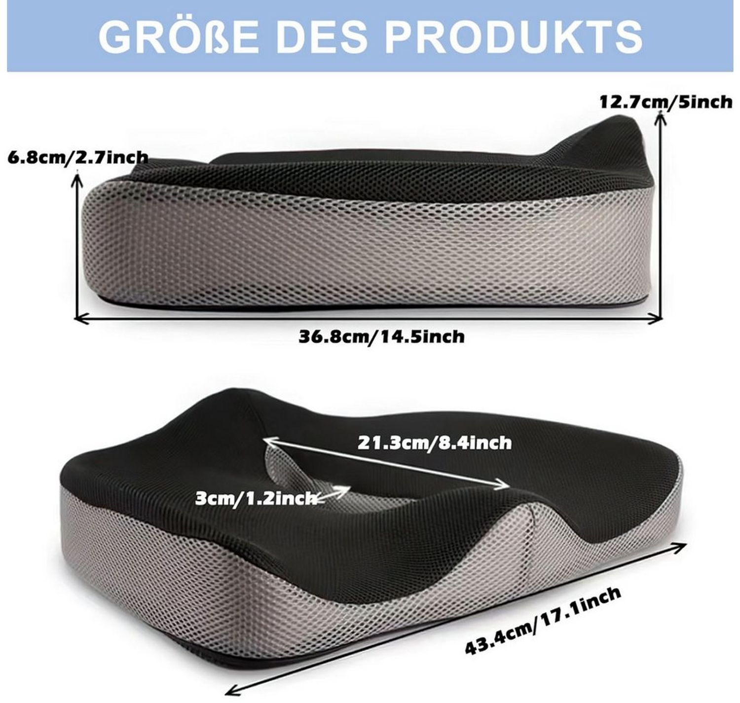 HEYHIPPO Sitzkissen Memory-Foam Sitzkissen 45×38×13/7 cm, ergonomisch für Büro & Gaming, Orthopädisches Sitzkissen Atmungsaktive Polsterung Lindert Müdigkeit Bild 1