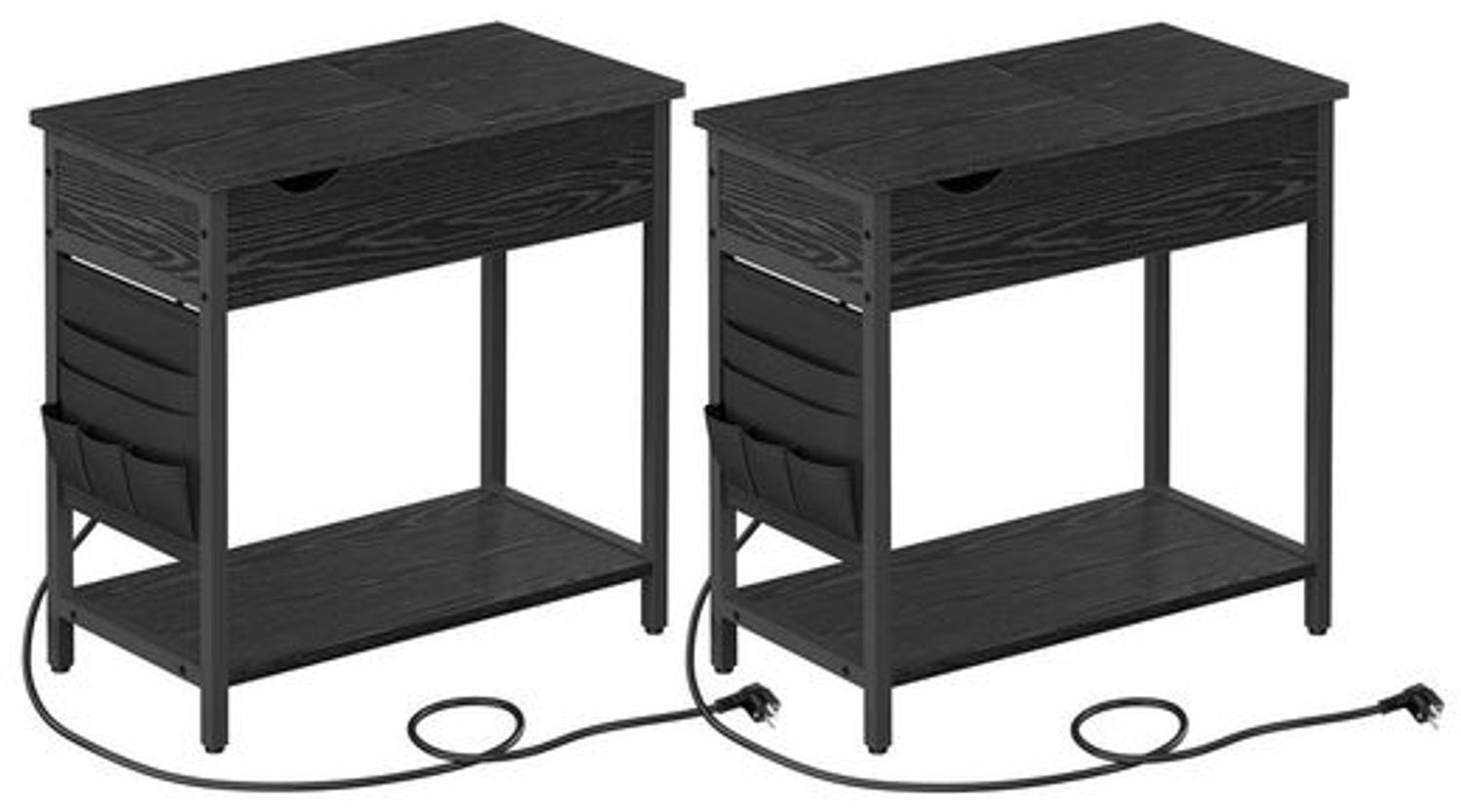 VASAGLE Beistelltisch, 2er Set, Nachttisch mit Steckdose, schmal, mit USB-Anschlüssen, Tasche, für Wohnzimmer, Schlafzimmer, schwarz mit Holzmaserung LCTDE647B56 Bild 1
