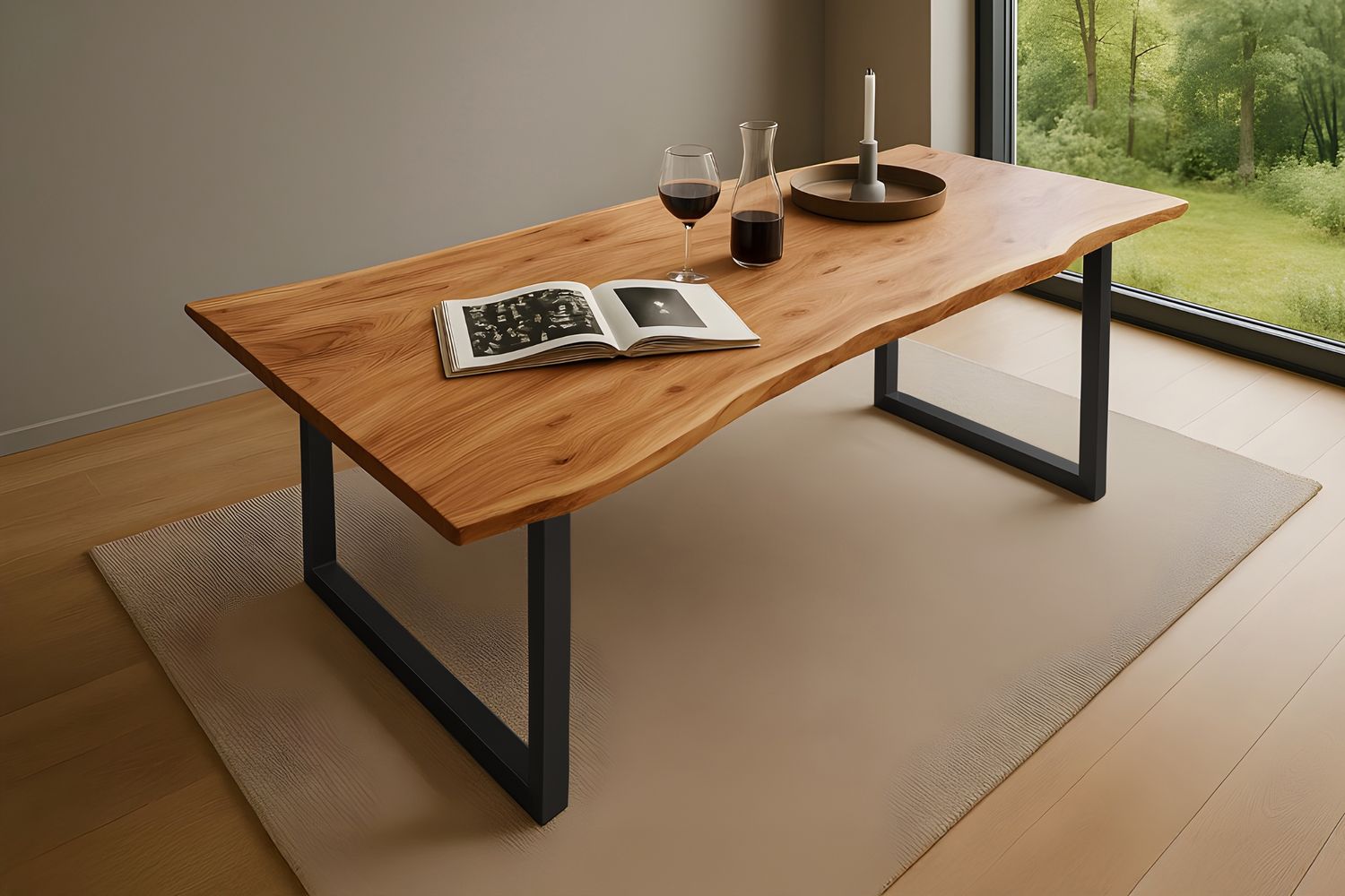 Esstisch Baumkante massiv Akazie natur 220 x 100 schwarz QUINN 67689580 Bild 1