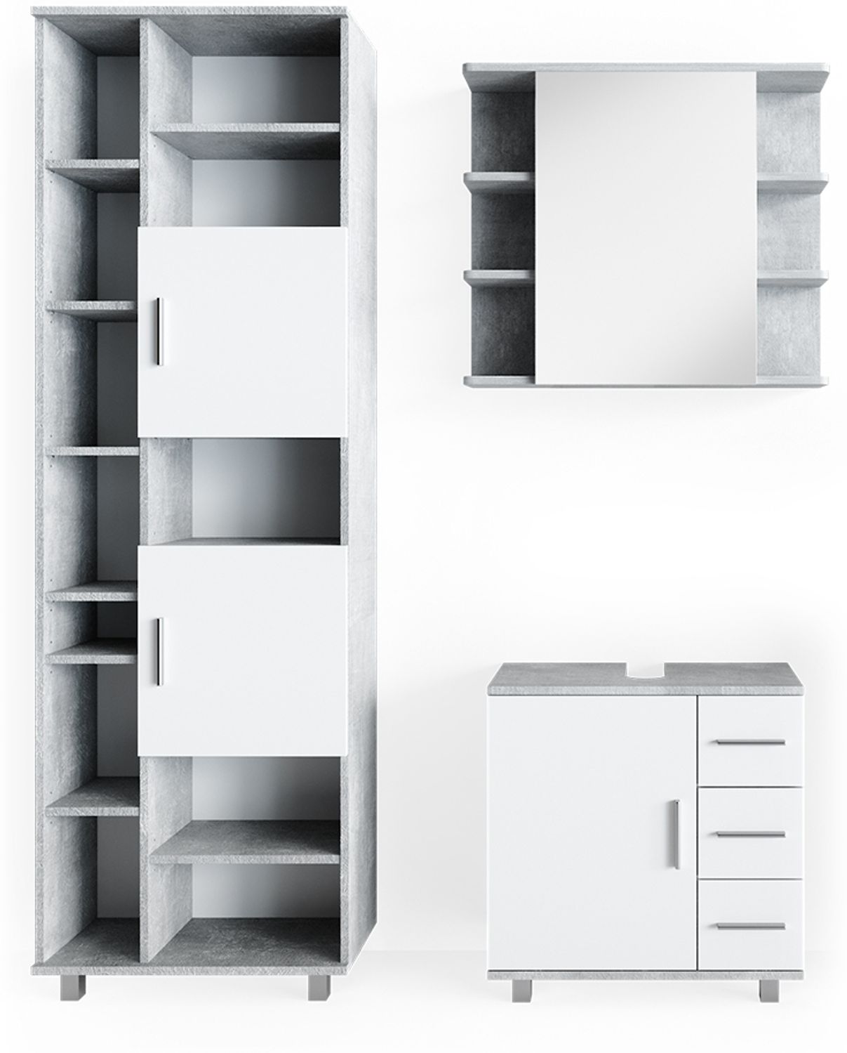 Badmöbel-Set Ilias Beton 3 Teile, mit Hochschrank Vicco Bild 1