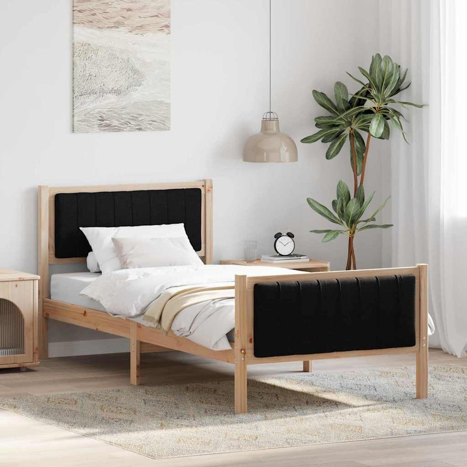 vidaXL Bettgestell Braun und Schwarz 90 x 190 cm Massivholz Kiefer 878506 Bild 1