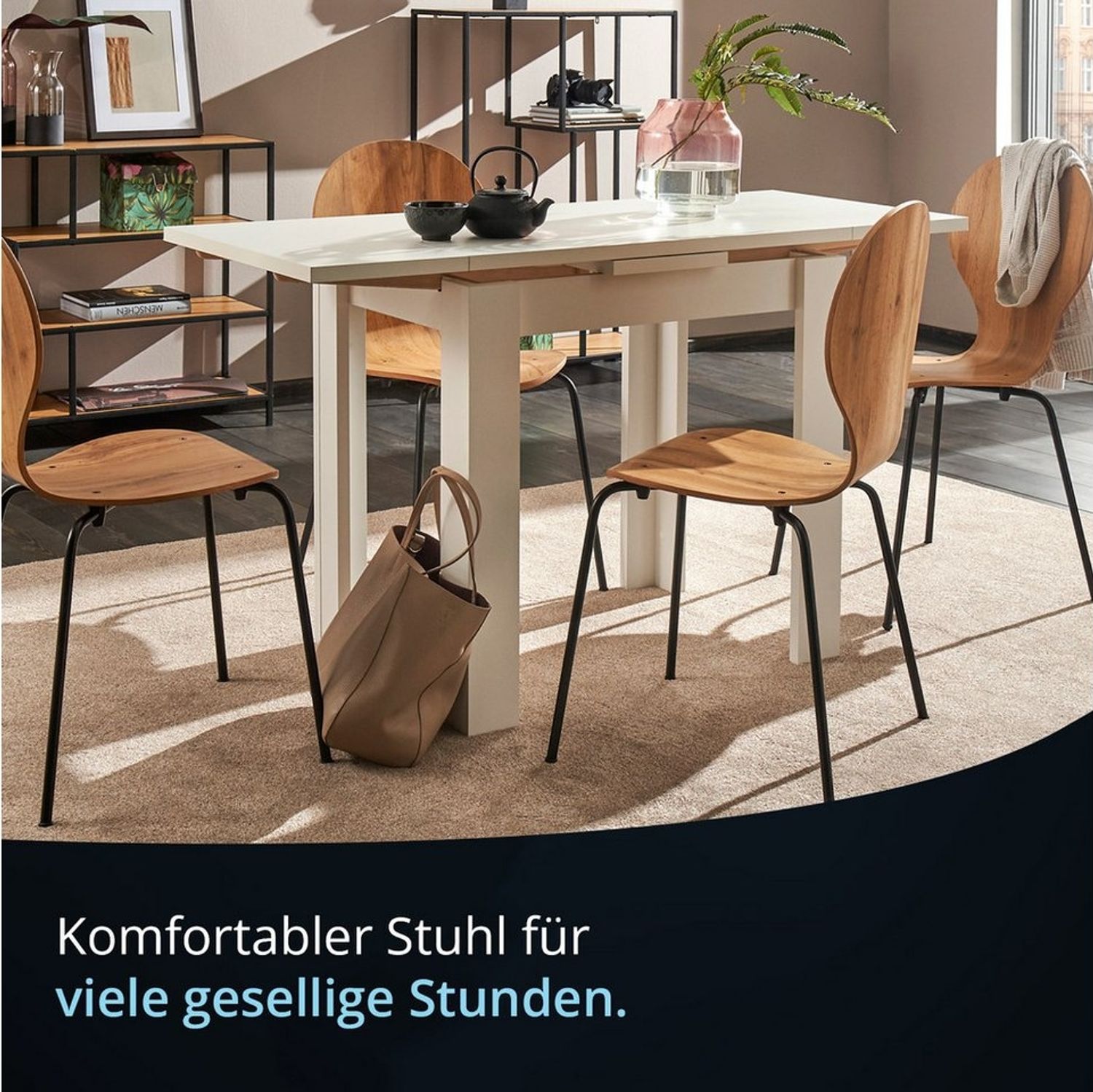 KHG Stapelstuhl Esszimmerstuhl Eiche-Optik, bis 110 kg belastbar, Modern, Stapelbar, Einteilige Sitzschale, Metallgestell pulverbeschichtet schwarz Bild 1