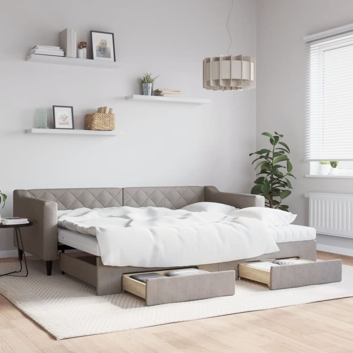 vidaXL Tagesbett Ausziehbar mit Schubladen Taupe 90x200 cm Stoff 3197483 Bild 1