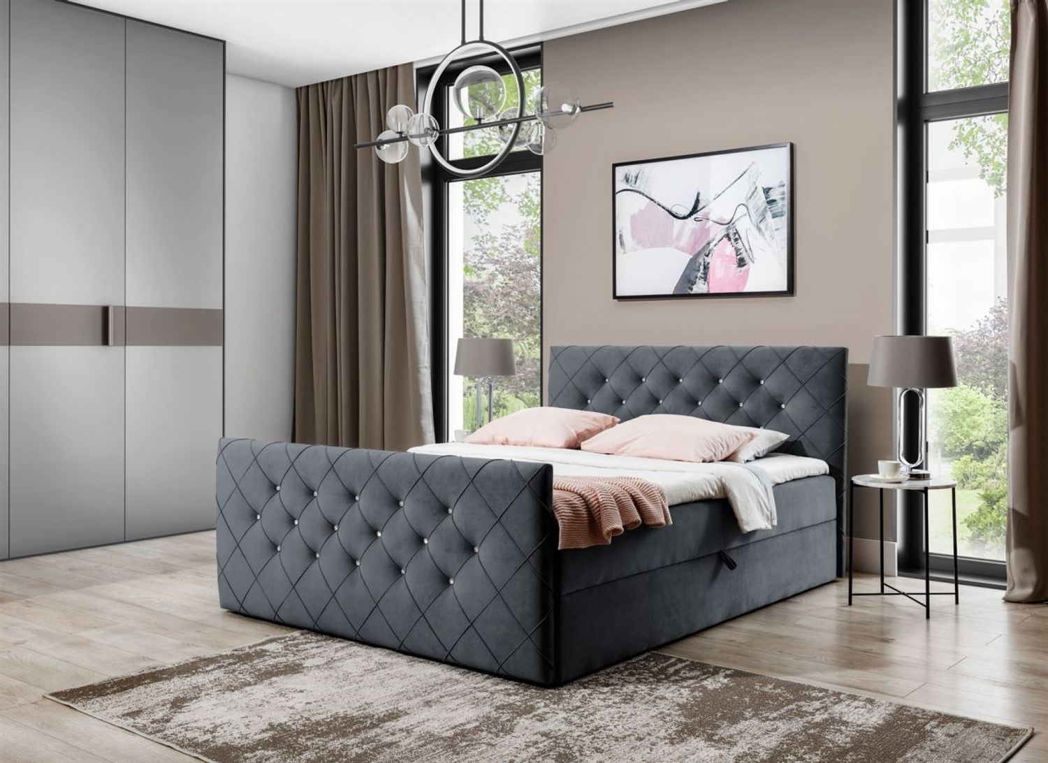 Boxspringbett Schlafzimmerbett EIVOR 200x220cm Stoff Magic Velvet Anthrazit Bild 1