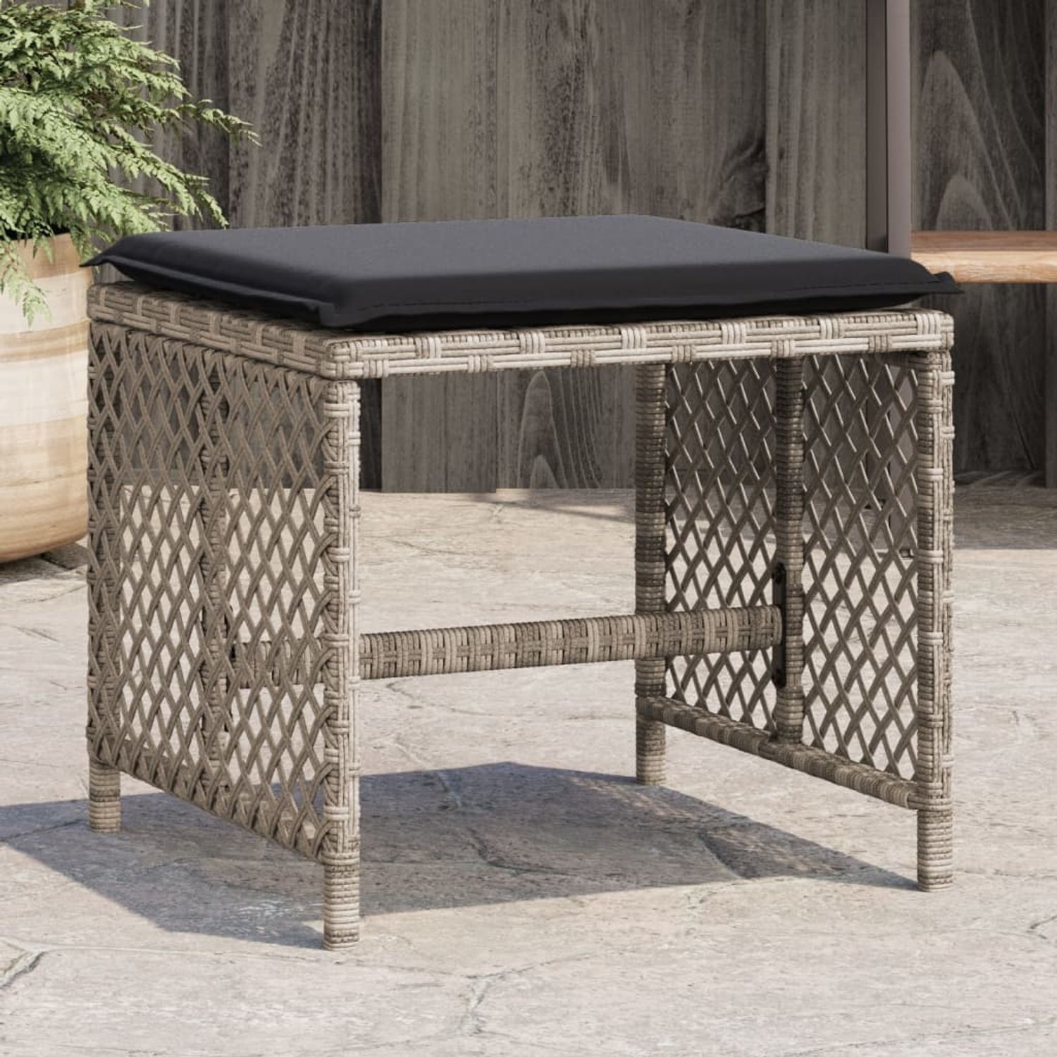 vidaXL Gartenhocker mit Kissen 4 Stk. Hellgrau 41x41x36 cm Poly Rattan 365053 Bild 1