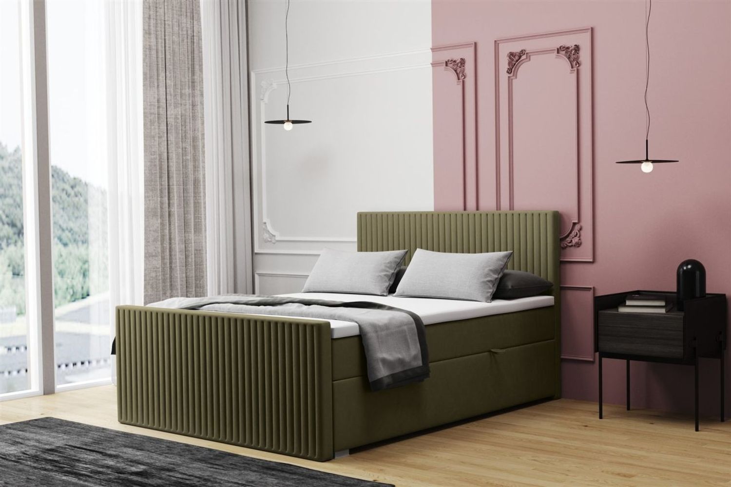 Boxspringbett Schlafzimmerbett MONTY 160x200cm in Stoff Monolith Olive Bild 1