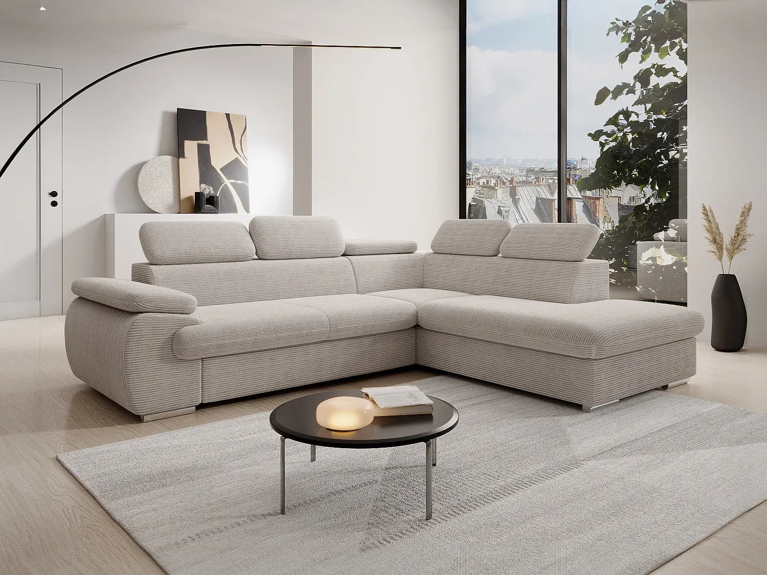 Vente-unique - FABIEN Sofa SamtStoff Beige - B 221 cm x H 76 cm x L 271 cm Bild 1