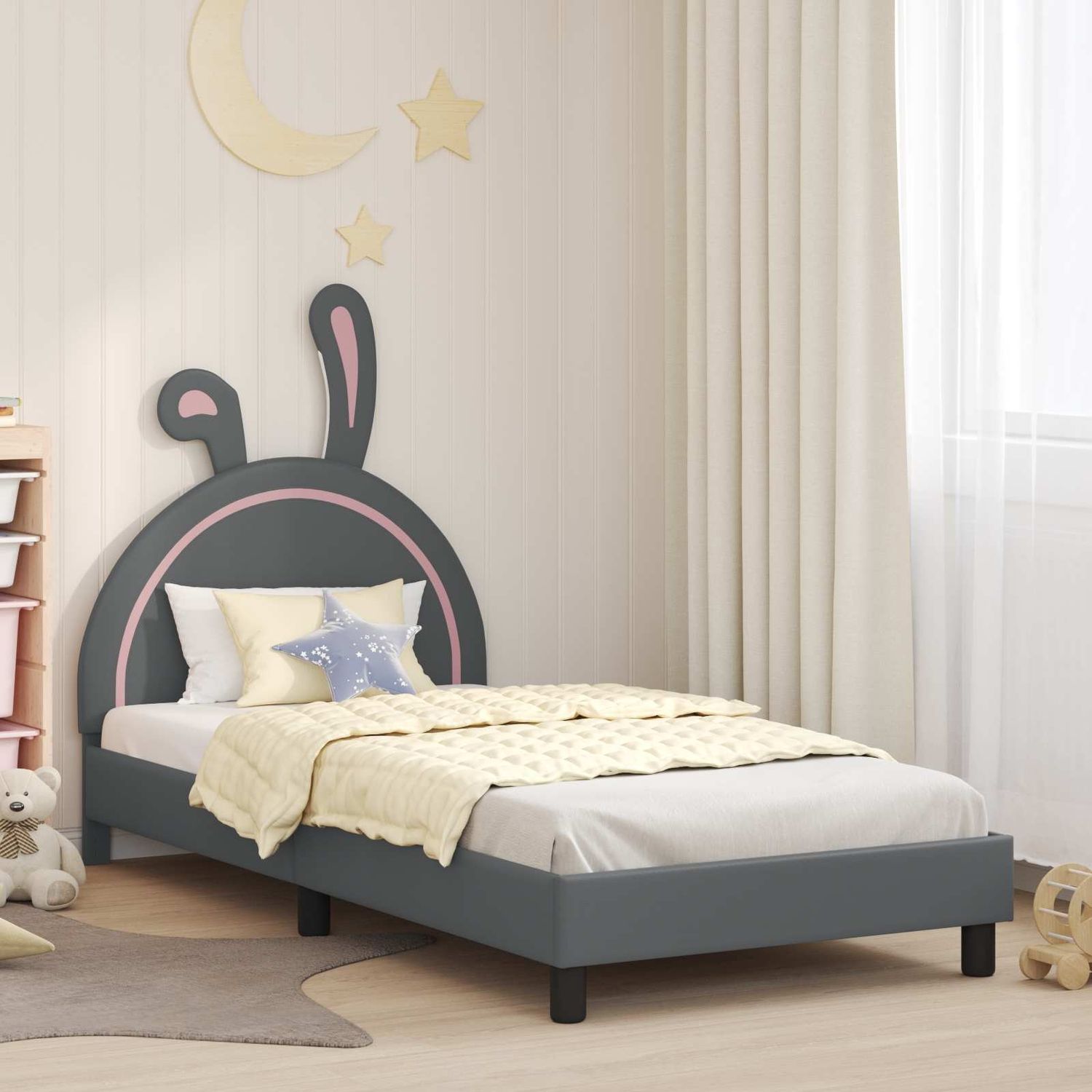 vidaXL Kinderbettgestell mit Kopfteil Hellgrau 90 x 200 cm PU 42011202 Bild 1