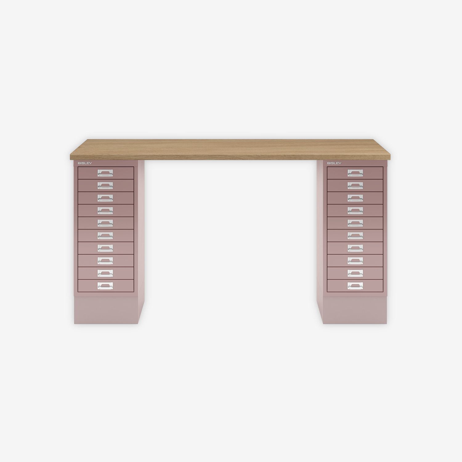 MultiDesk, 2 MultiDrawer mit 10 Schüben, Dekor natürliche Eiche, Farbe Pastellpink, Maße: H 740 x B 1400 x T 600 mm Bild 1