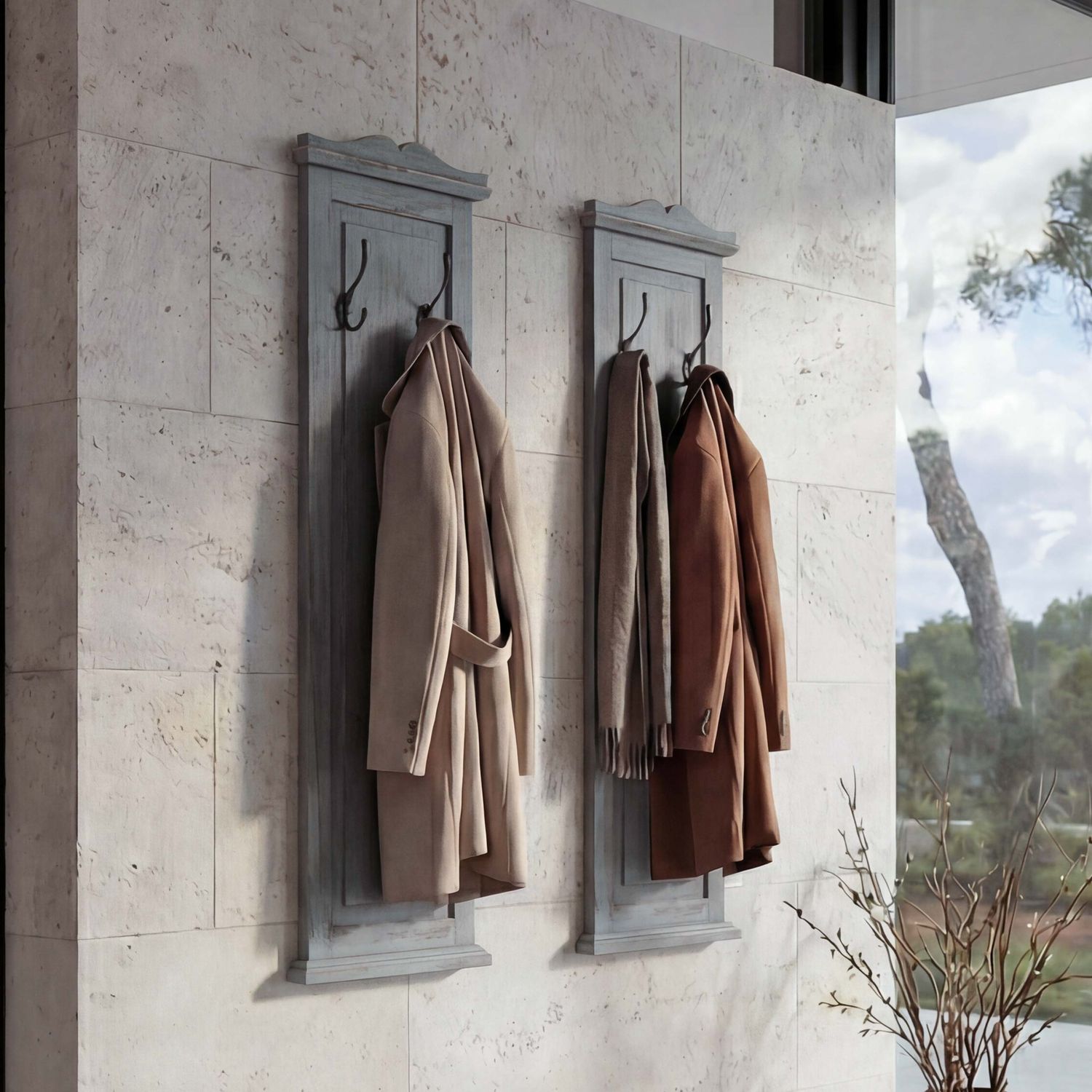 2er-Set Garderobe Wandgarderobe Garderobenpaneel Wandhaken 109 x 28 x 4 cm ~ grau shabby Bild 1