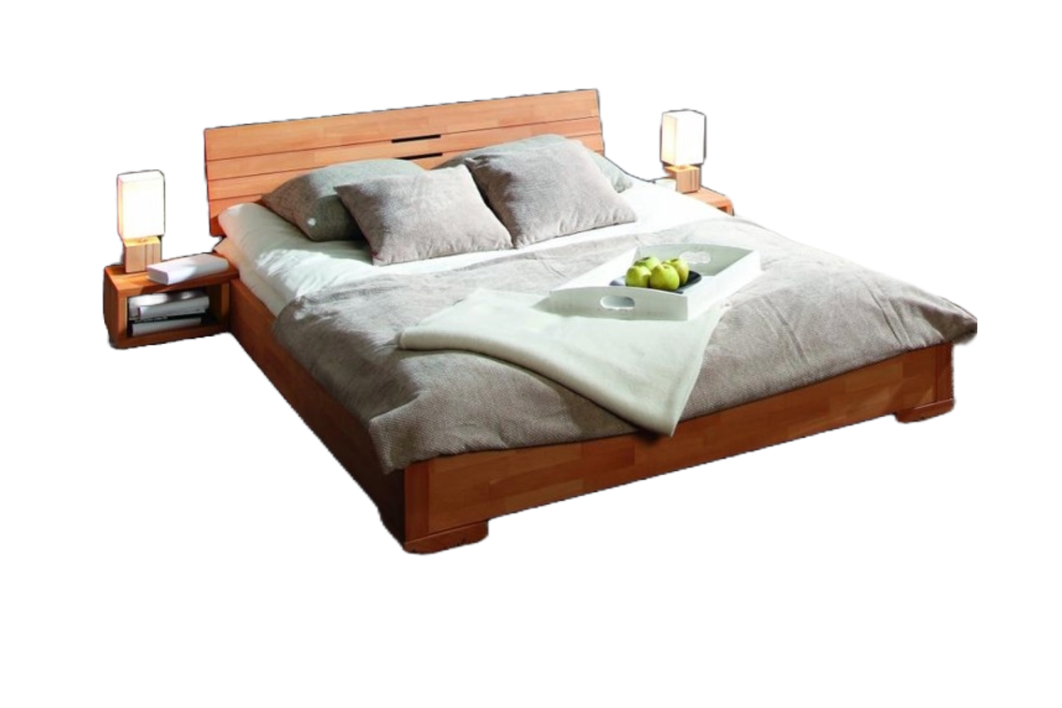 Bett Bento 10 aus Kernbuche massiv 100x200 cm mit Holzkopfteil und Holzbeinen Bild 1