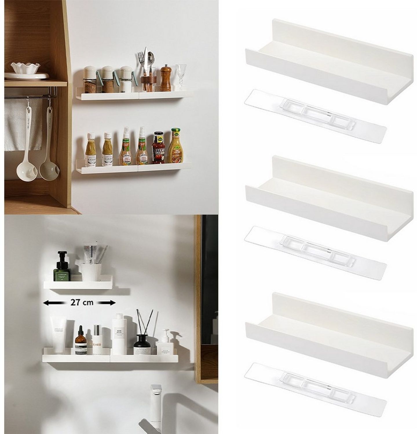 YMQHBS Küchenregal 3er-Set Wandregale für Küche Badezimmer, Set 3-tlg, Ohne Bohren Bild 1