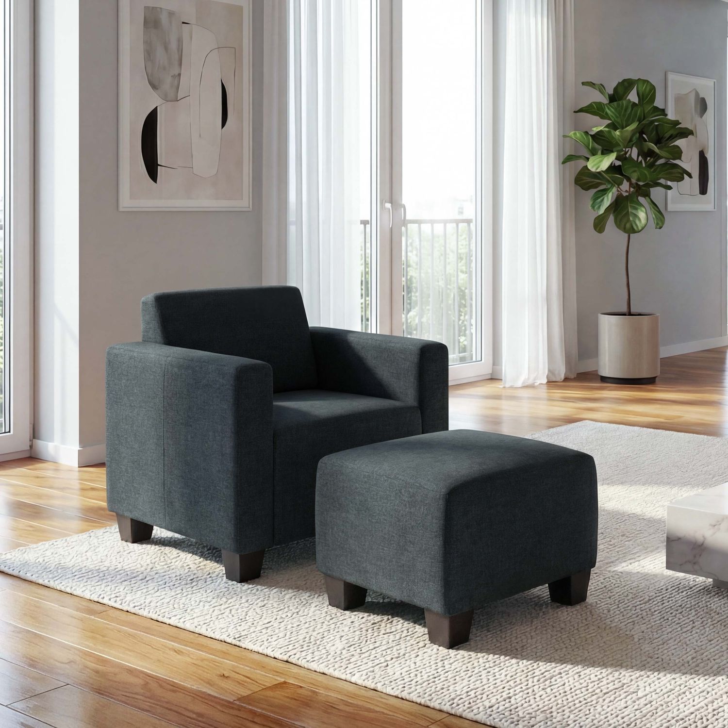 Modular Sessel Loungesessel mit Ottomane Lyon, Stoff/Textil ~ anthrazit-grau Bild 1