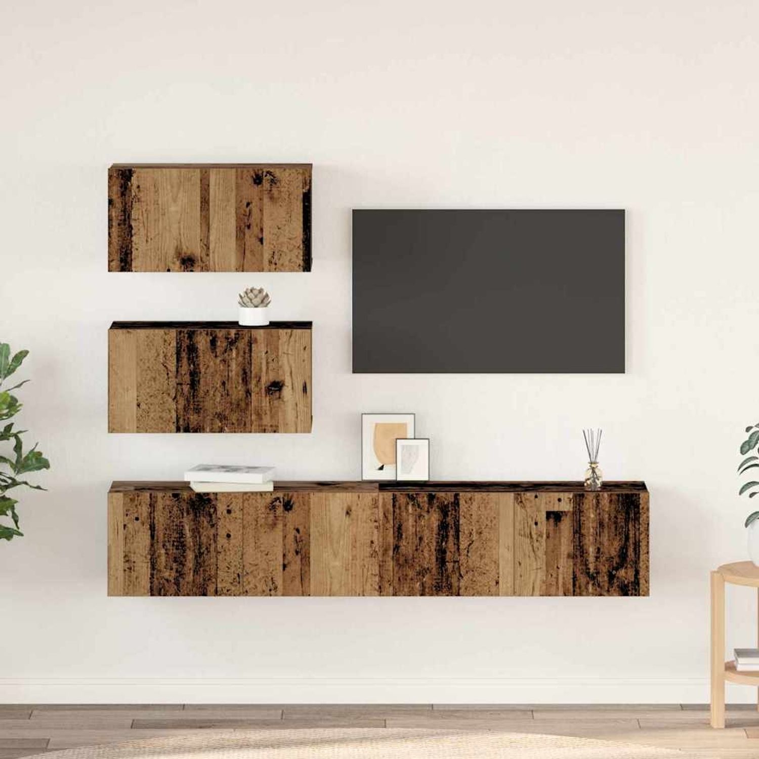 vidaXL TV-Schrankset Wandmontiert 4 pcs Altholz Holzwerkstoff 3393393 Bild 1