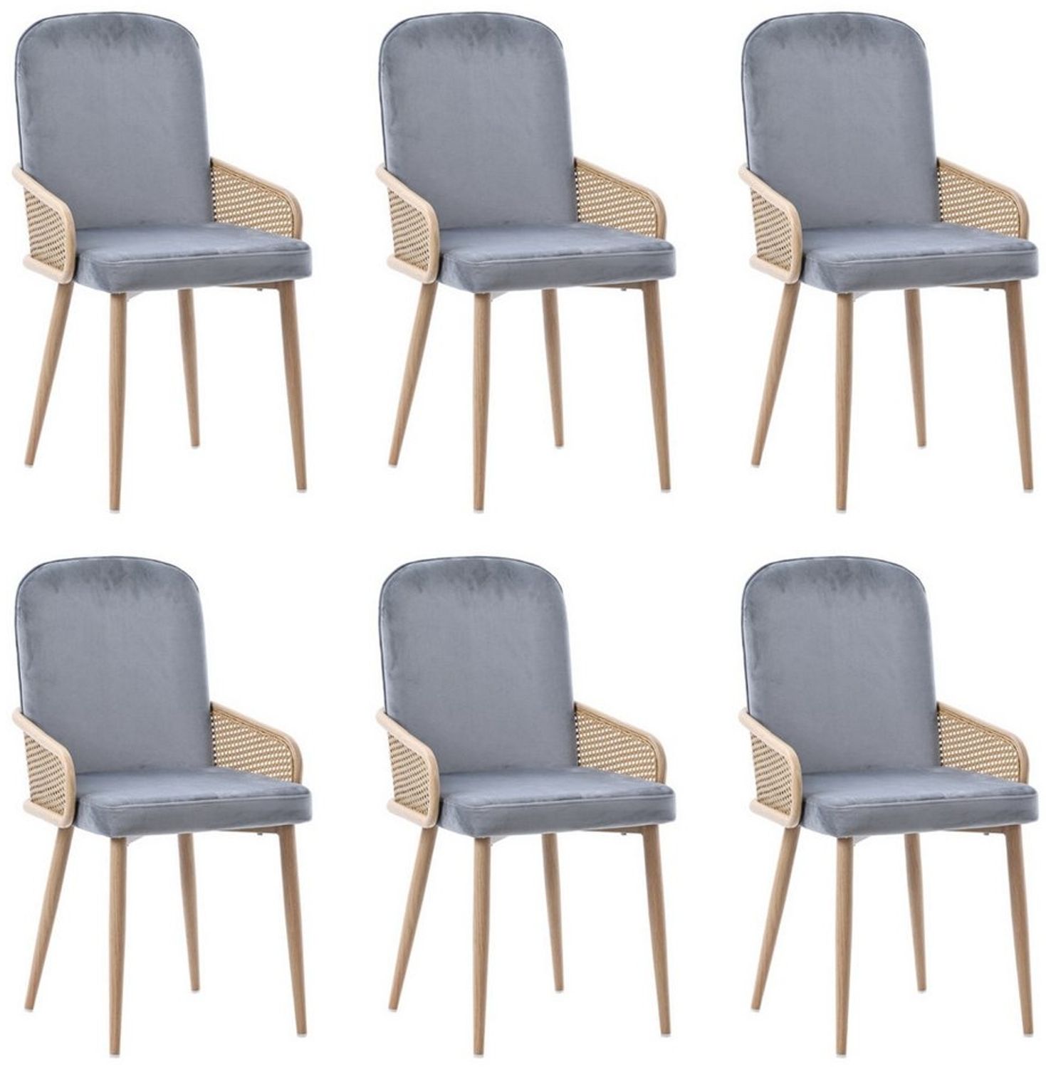 Flieks Esszimmerstuhl (Set, 6 St), 6er Set Polsterstühle Rattan Wohnzimmestuhl mit Armlehnen, Metallbeine Bild 1