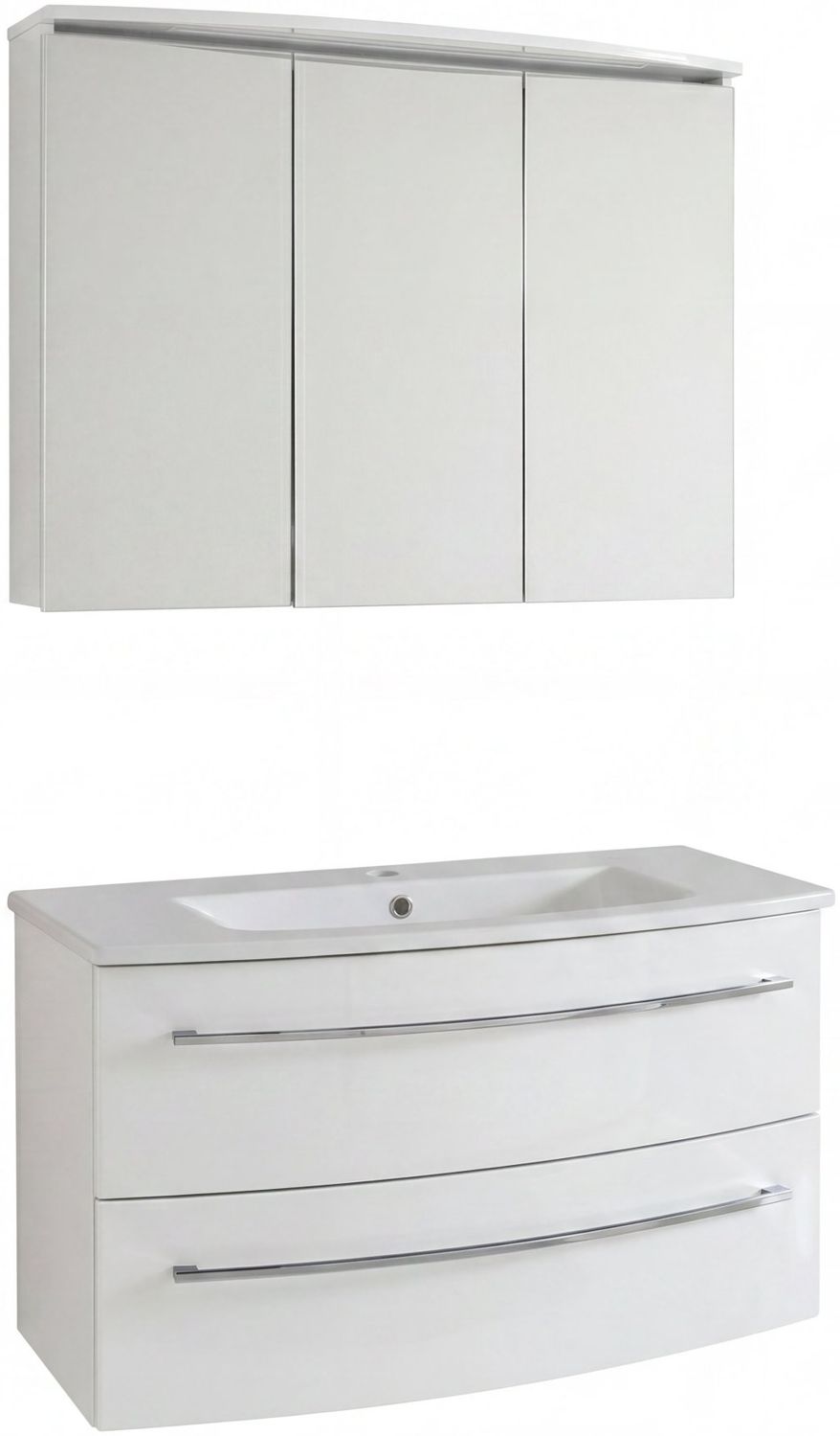 LANZET IMPULSO Waschtisch Set mit Spiegelschrank 90 cm breit, Weiß, Waschbecken Keramik Weiß Bild 1