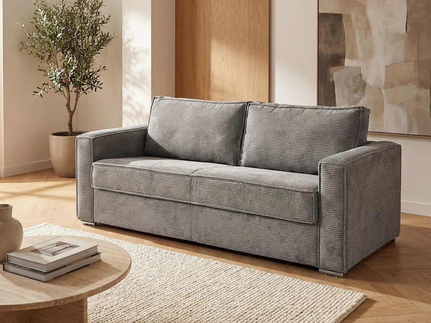 Vente-unique - LORETO Sofa SamtStoff Grau - B 223 cm95 cm x H 90 cm x L 215 cm Bild 1
