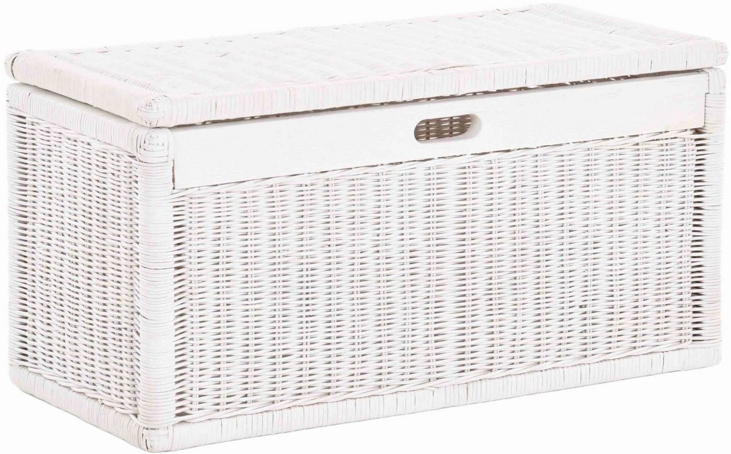 Krines Home Wäschetruhe Korb mit Deckel Rattan geflochten Regalkorb Schrankkorb Aufbewahrung, 68 cm Breit, mit Klappdeckel Bild 1