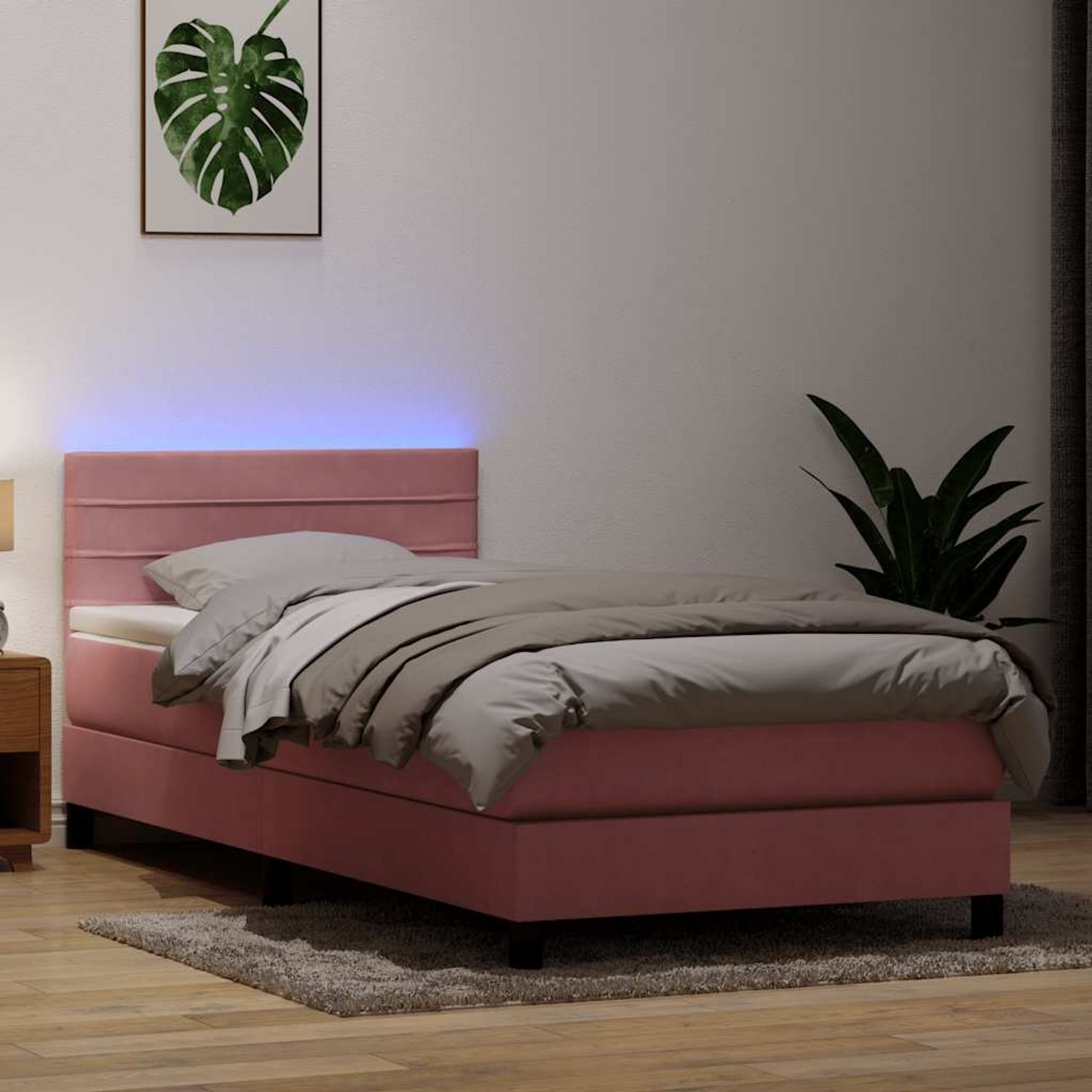 vidaXL Boxspringbett mit Matratze & LED Rosa 90x210 cm Samt 3316964 Bild 1
