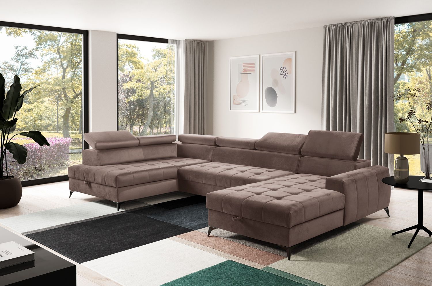 AX LIVING Braun Eckcouch mit Schlaffunktion Arkucio U 345cm modernes R Bild 1