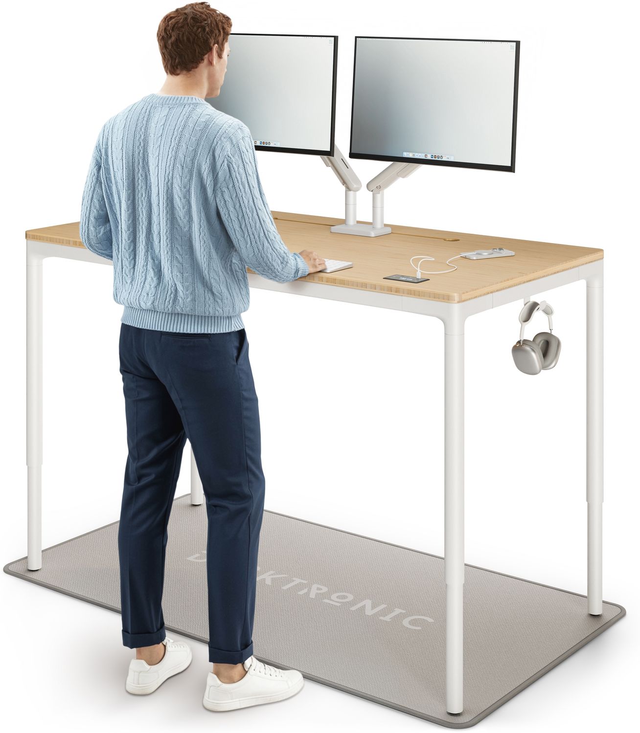 Desktronic Elektrisch höhenverstellbarer Schreibtisch HomeMax 160x80cm Weiß/Bambus mit Memory-Funktion, Anti-Kollisions Technologie, USB-A und USB-C-Ladeanschlüssen Bild 1