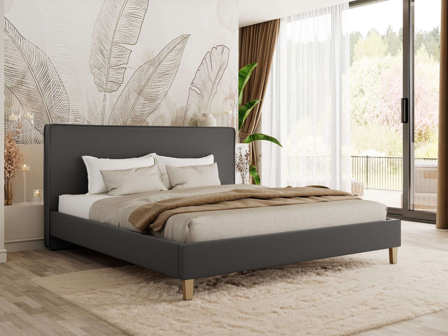 Design Polsterbett LUMARO CLASSIC 180 x 200 cm mit Lattenrost & 12cm hohen Füßen, Doppelbett mit Kopfteil, Konfigurierbar, Foam Matratze - Grau Kunstleder - MIRO LUX Bild 1