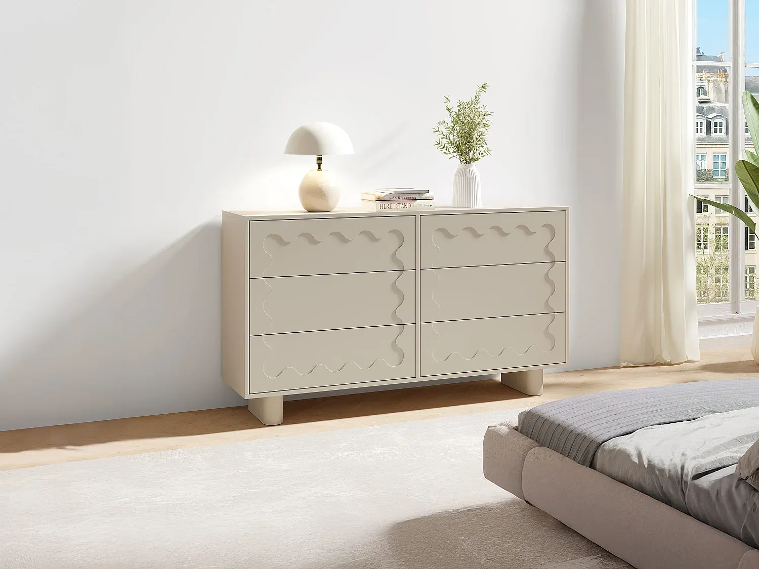 Vente-unique - ANEZA Kommode Holz, Platte Beige - B 38 cm x H 80 cm x L 140 cm Bild 1