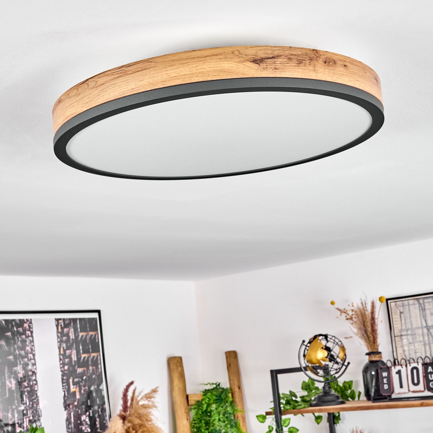 hofstein Deckenleuchte »Vacil« Deckenlampe, Metall/MDF/Kunststoff, Schwarz/Holzoptik/Braun, dimmbar m. Fernbedienung, Ø45cm, 120-1800 Lumen, LED IP20 Bild 1