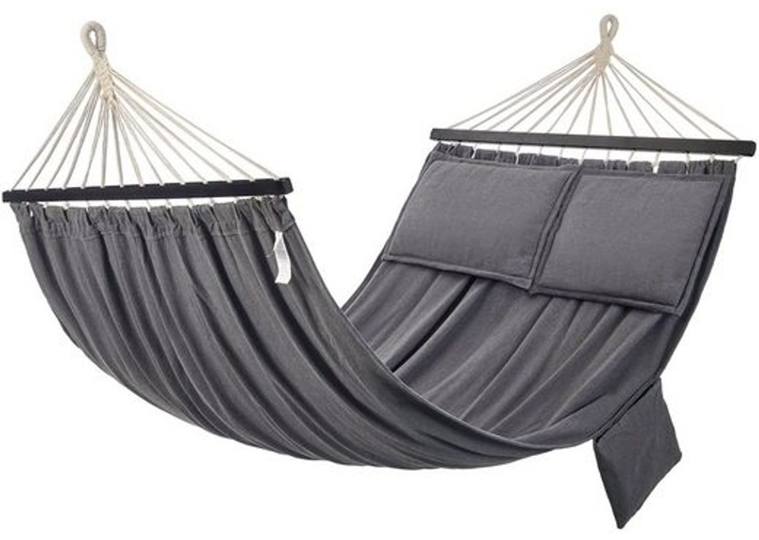 Songmics Hängematte, Outdoor, mit 2 Holzstangen, 2 Kissen, bis zu 300 kg belastbar, Mischgewebe, grau-schwarz, 210 x 150 cm Bild 1