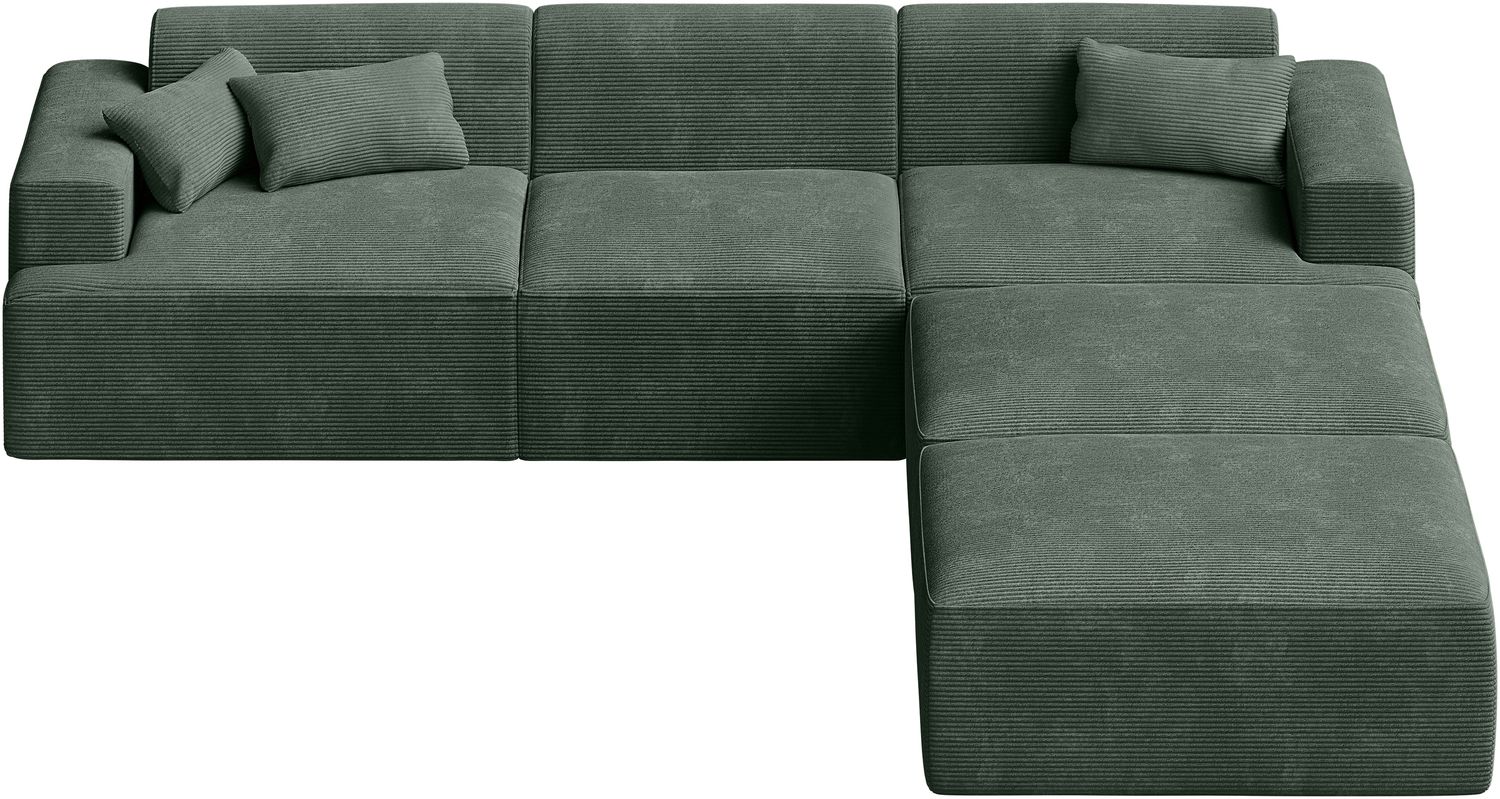 skølm 'Freki' Cloud Sofa 4 Sitzer mit 2x Hocker, Vollschaumcouch mit Federkern und Vakuum-Kompression, kein Aufbau erforderlich, mit 3 Kissen, Cord dunkelgrün Bild 1