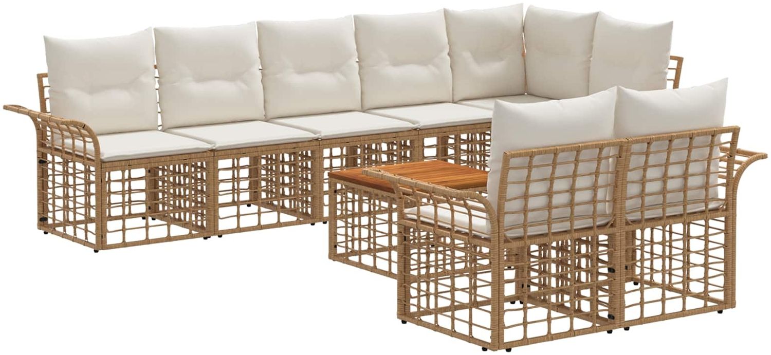 vidaXL Outdoor-Sofagarnitur 9 pcs Natürlich und Cremweiß Poly-Rattan 3437732 Bild 1