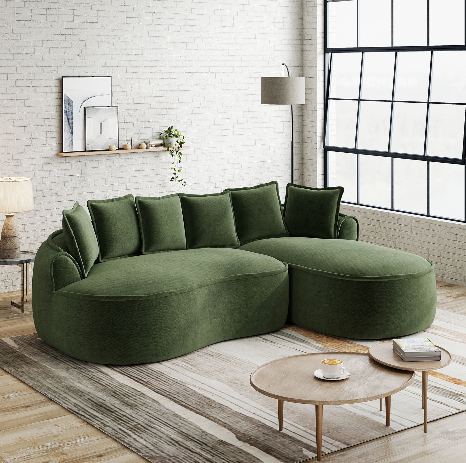 Chaiselongue-Sofa aus Chenille mit tiefer Sitzfläche, rahmenlos, 252x164x67 cm, grün Bild 1