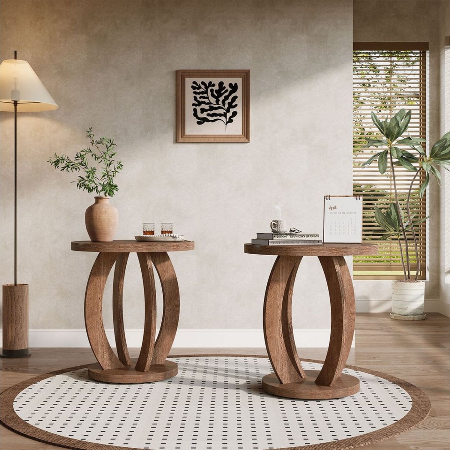 Tribesigns Beistelltisch 50 cm runder Sofatisch mit Stauraum, Nachttisch im Landhausstil Bild 1
