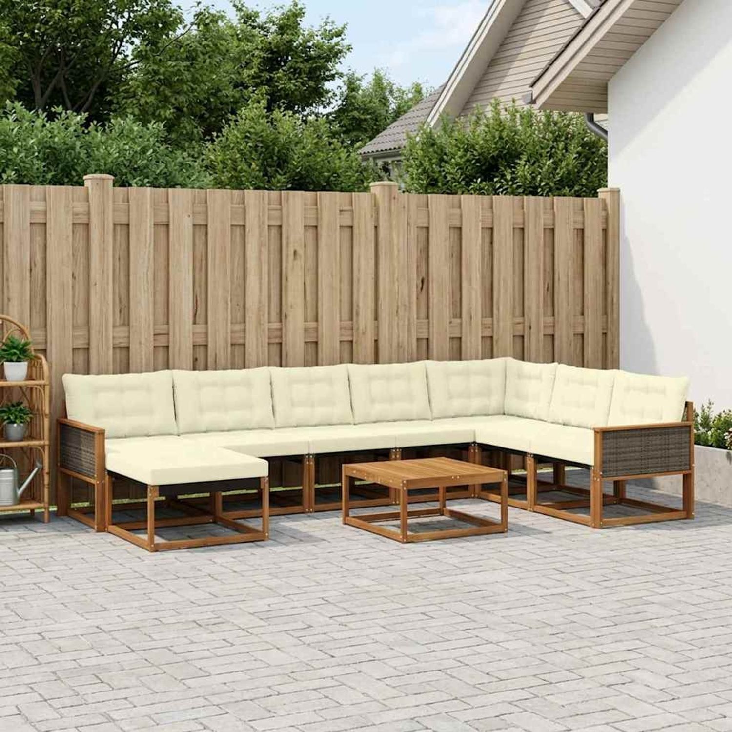 vidaXL Outdoor-Sofagarnitur 9 pcs Natur und Creme Massivholz Akazie 3381626 Bild 1