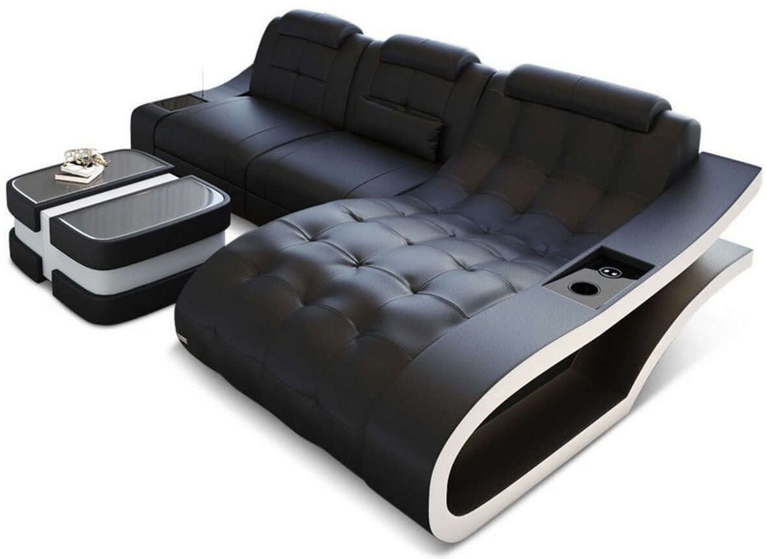Mini Ecksofa Elegante L-Form Leder - Kunstleder - schwarz-weiß - Rechts Bild 1