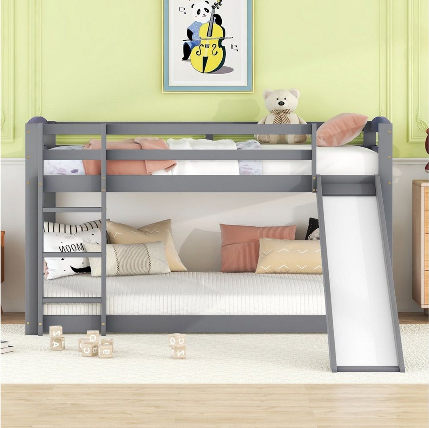 Flieks Etagenbett, Kinderbett mit Rutsche & oberem Lattenrost 90x200cm Kiefer Bild 1
