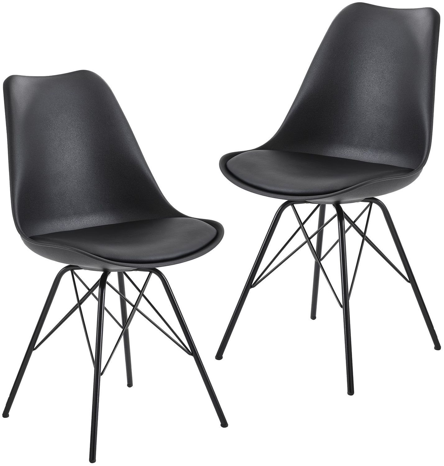 FINEBUY Esszimmerstuhl FB23289, Küchenstuhl 2er Set Schwarz Polsterstuhl Skandinavisches Design, Schalenstuhl mit Kunstleder-Bezug, Stuhl Gepolstert Bild 1