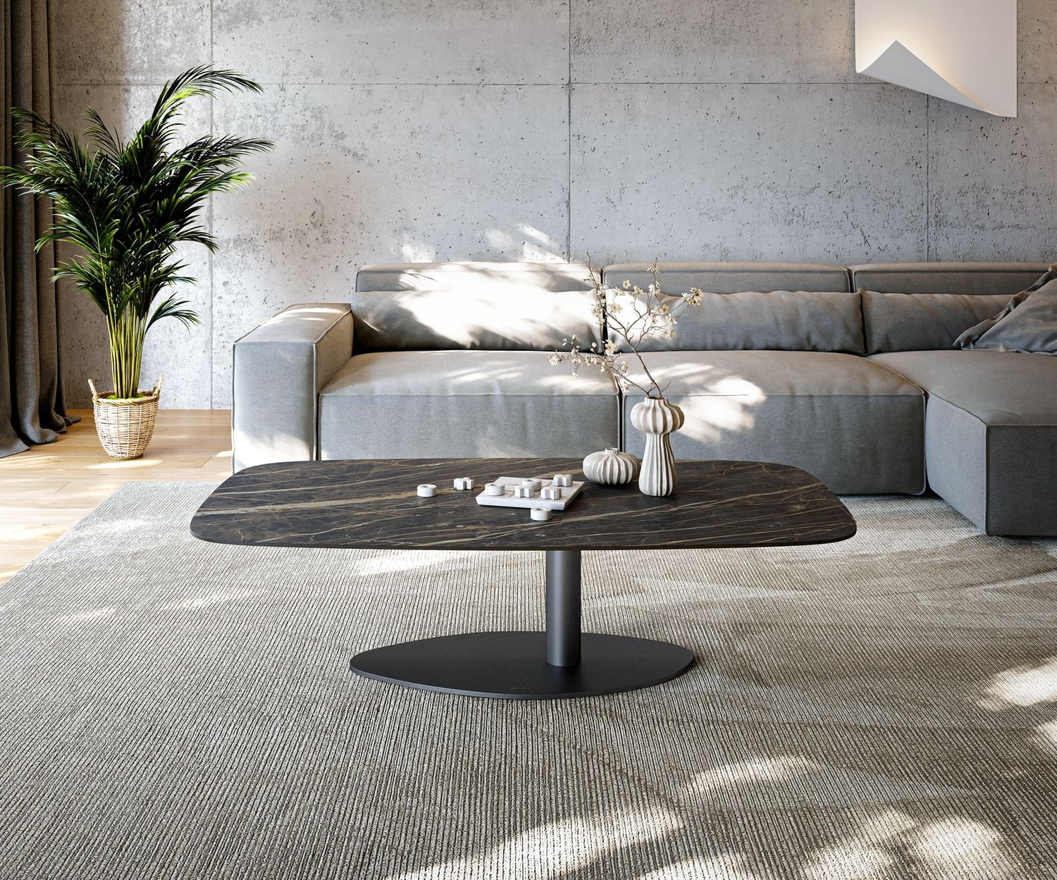 Couchtisch Edge Boot 140x80 cm Keramik Laminam® Noir Desir Braun Vibany Metall Schwarz Bild 1