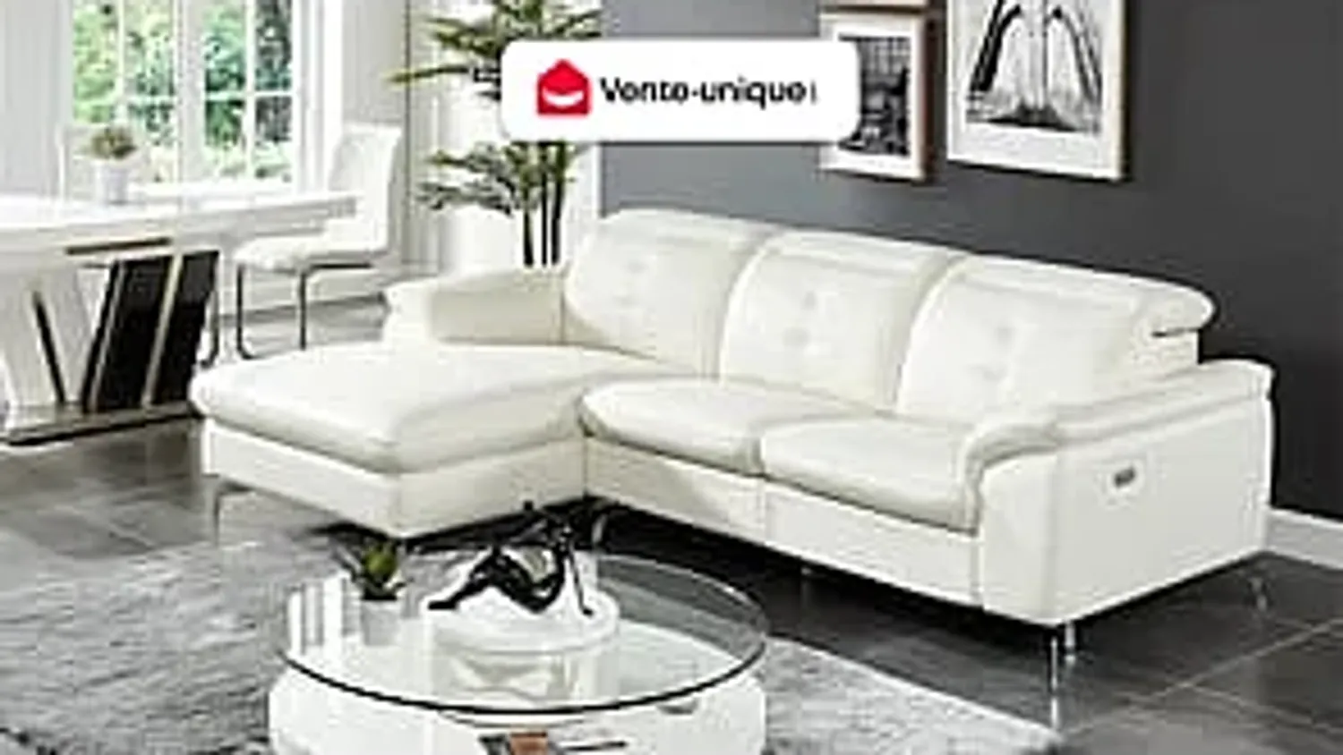 Vente-unique - Relaxsofa Ecksofa Leder - Ecke Links - Elfenbeinfarben - LISMORE Bild 1